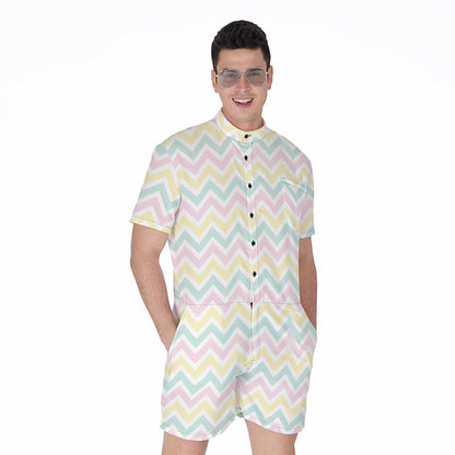 Pastel Chevron Pattern Print Men's Rompers