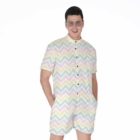 Pastel Chevron Pattern Print Men's Rompers