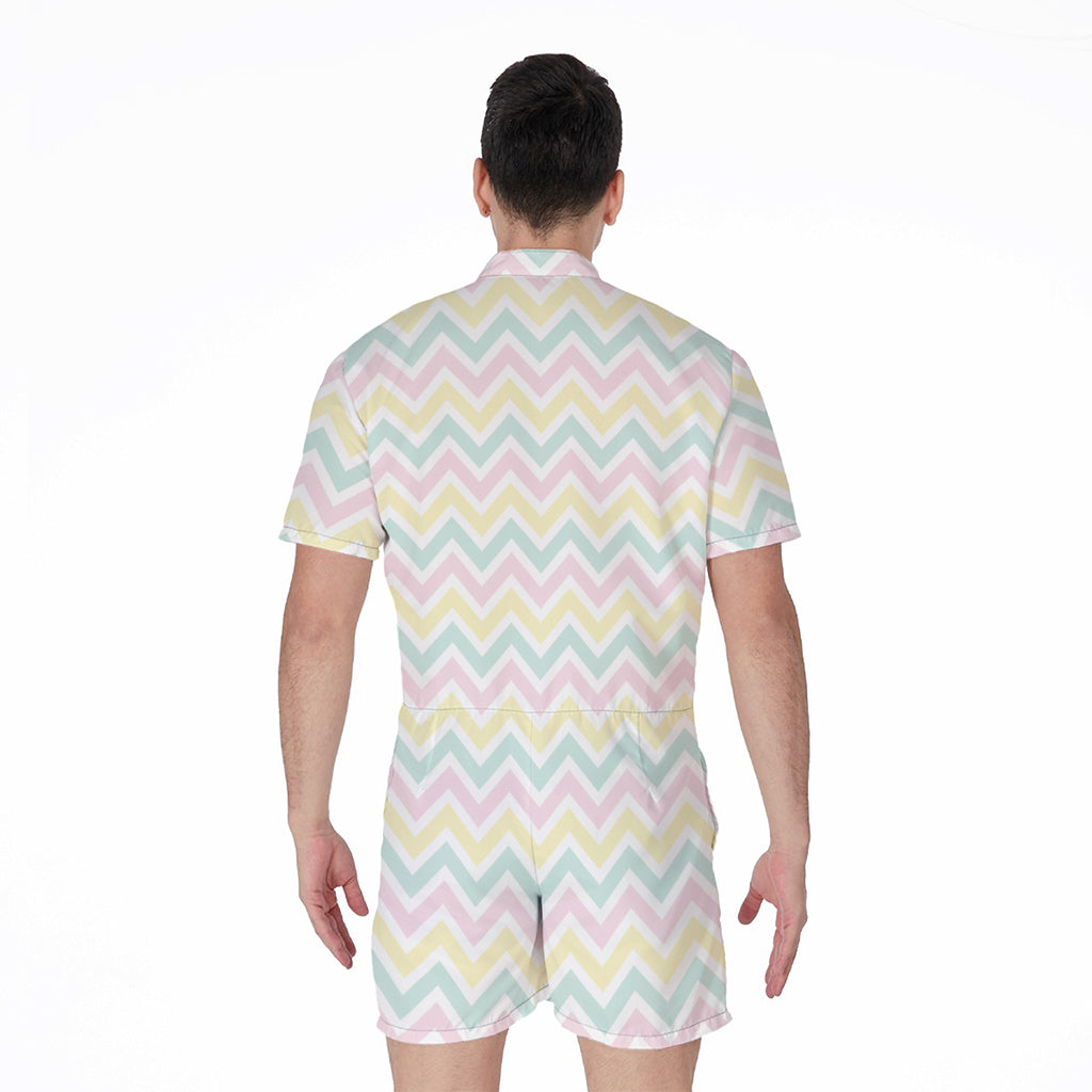 Pastel Chevron Pattern Print Men's Rompers