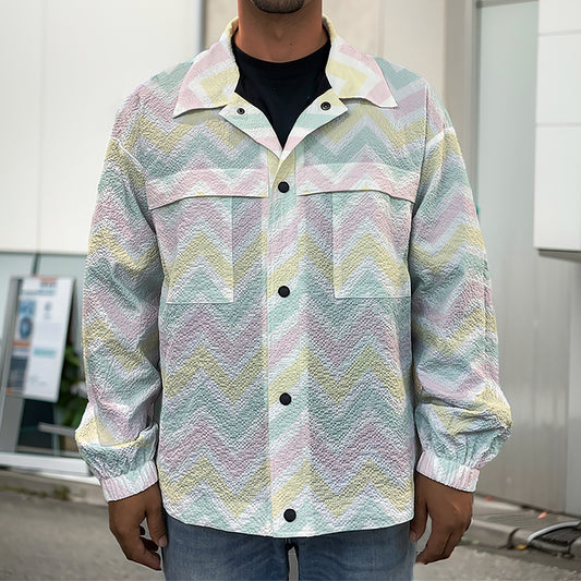 Pastel Chevron Pattern Print Men's Shirt Jacket