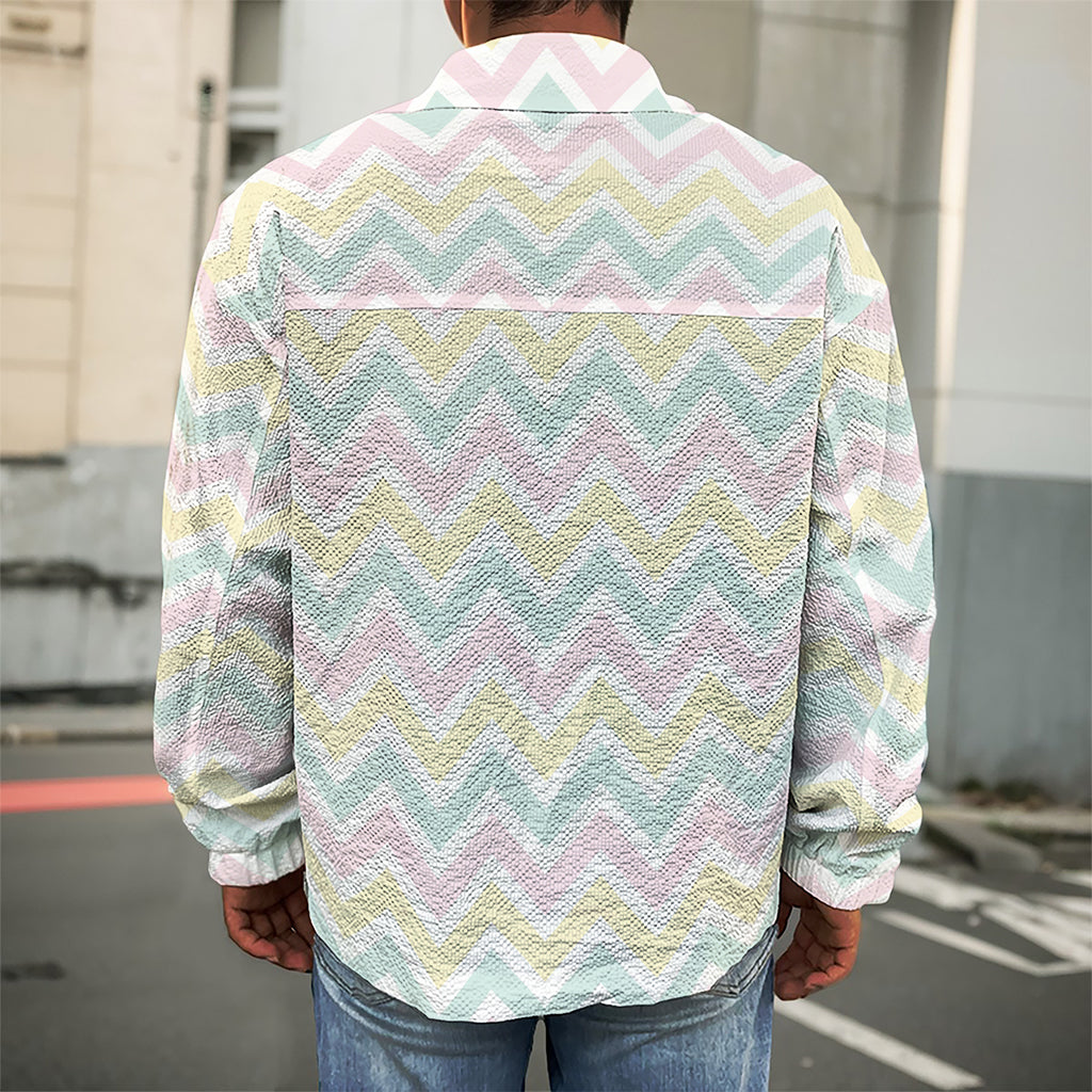 Pastel Chevron Pattern Print Men's Shirt Jacket