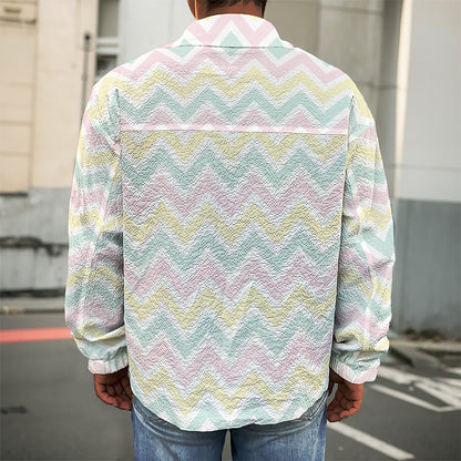 Pastel Chevron Pattern Print Men's Shirt Jacket