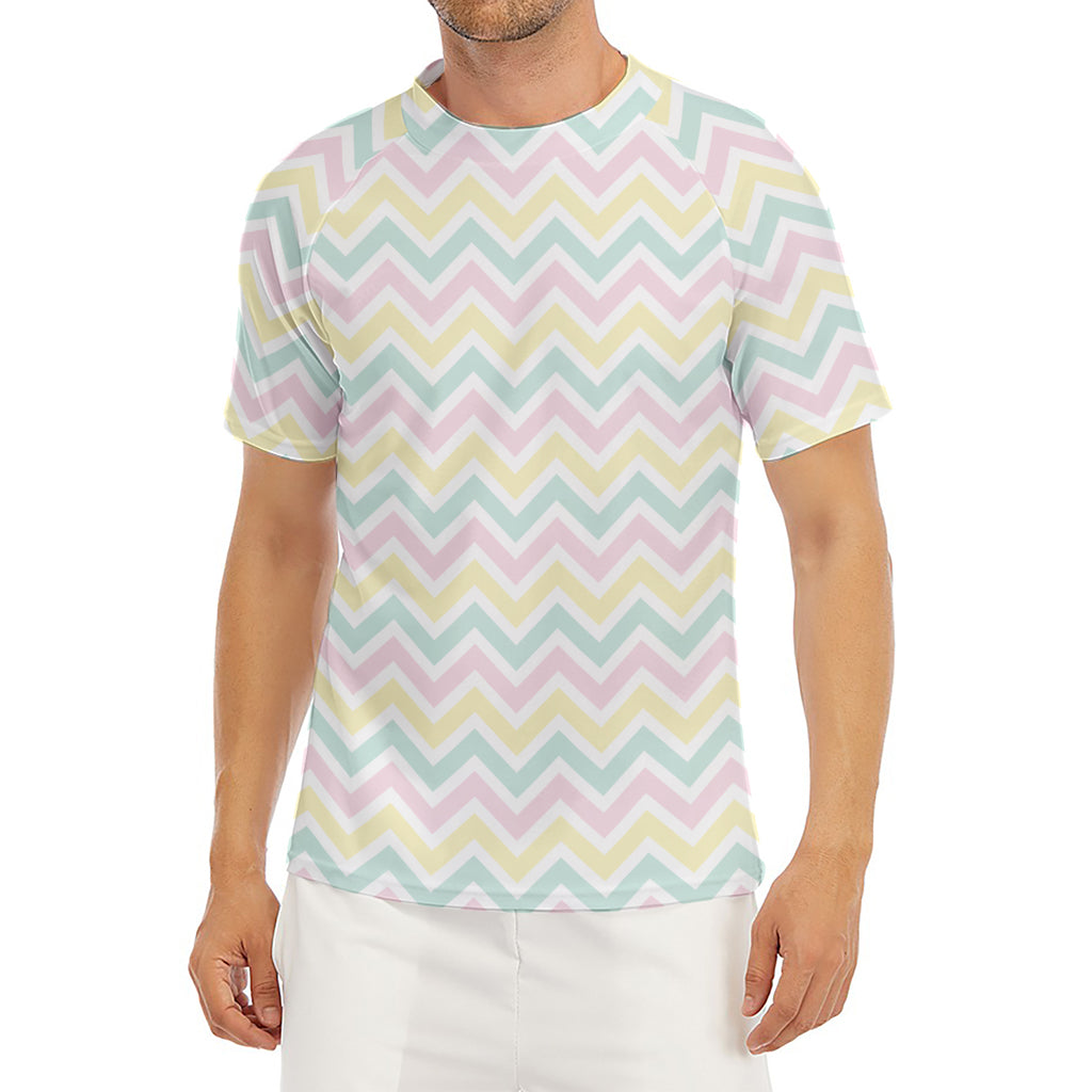 Pastel Chevron Pattern Print Men's Short Sleeve Rash Guard