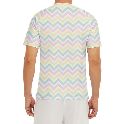 Pastel Chevron Pattern Print Men's Short Sleeve Rash Guard