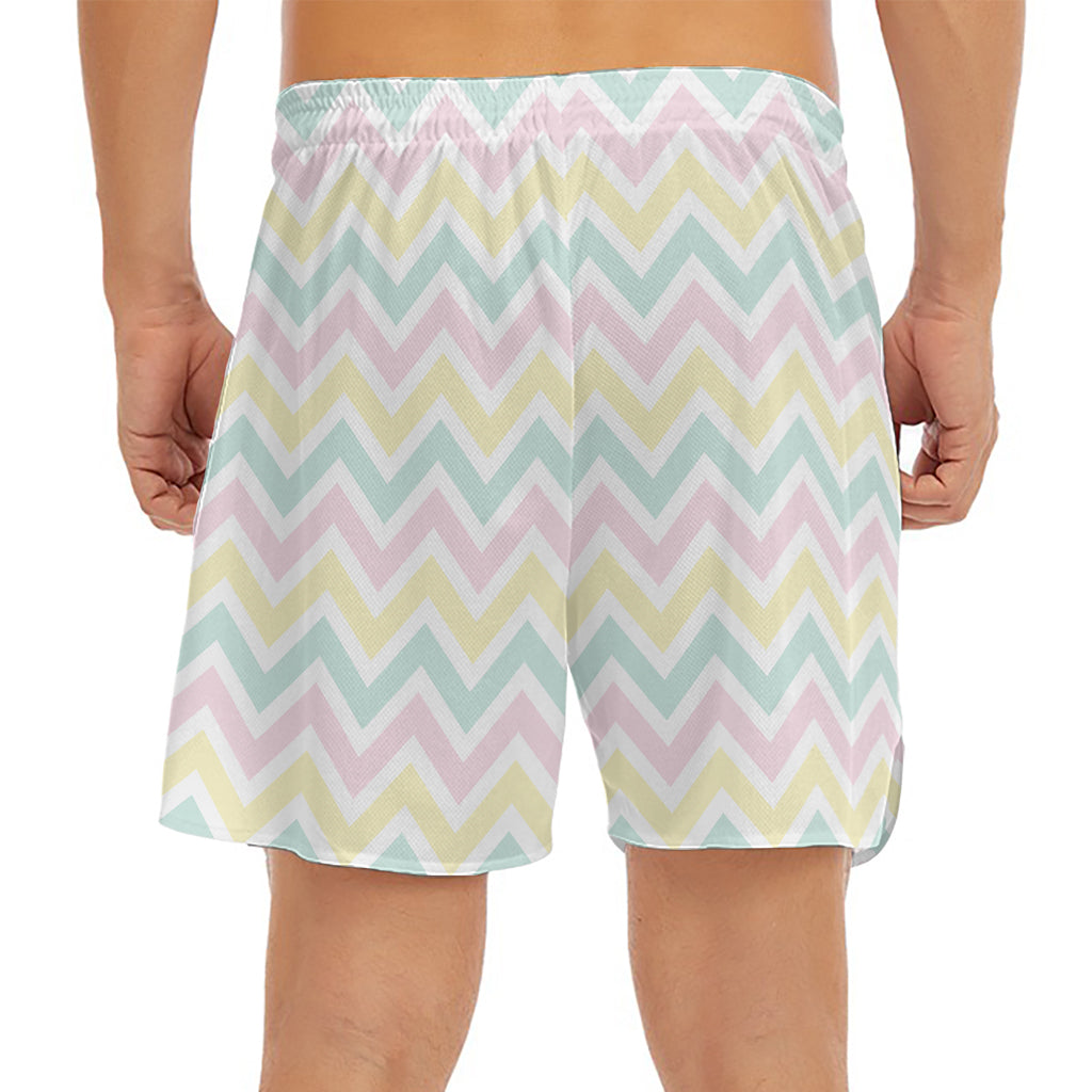 Pastel Chevron Pattern Print Men's Split Running Shorts