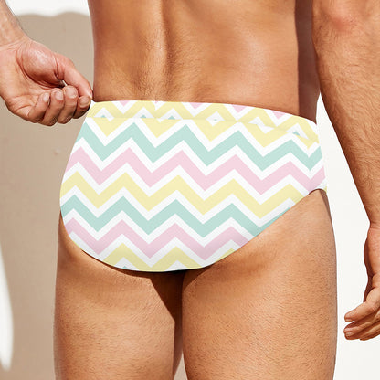 Pastel Chevron Pattern Print Men's Swim Briefs