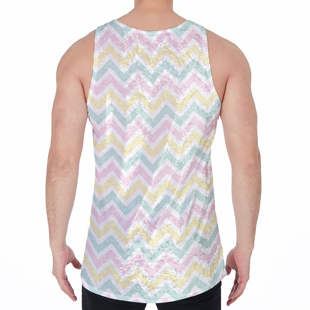 Pastel Chevron Pattern Print Men's Velvet Tank Top