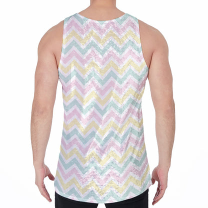 Pastel Chevron Pattern Print Men's Velvet Tank Top