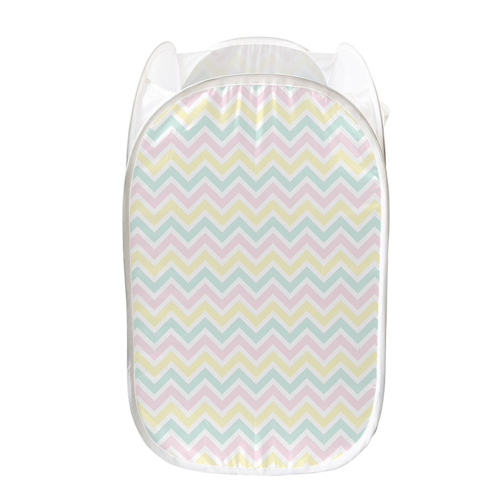 Pastel Chevron Pattern Print Mesh Laundry Hamper