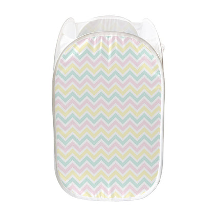 Pastel Chevron Pattern Print Mesh Laundry Hamper