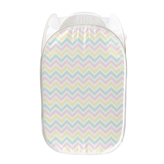 Pastel Chevron Pattern Print Mesh Laundry Hamper