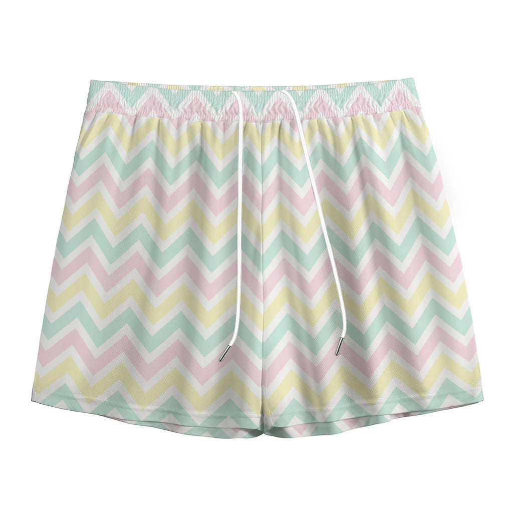 Pastel Chevron Pattern Print Mesh Shorts
