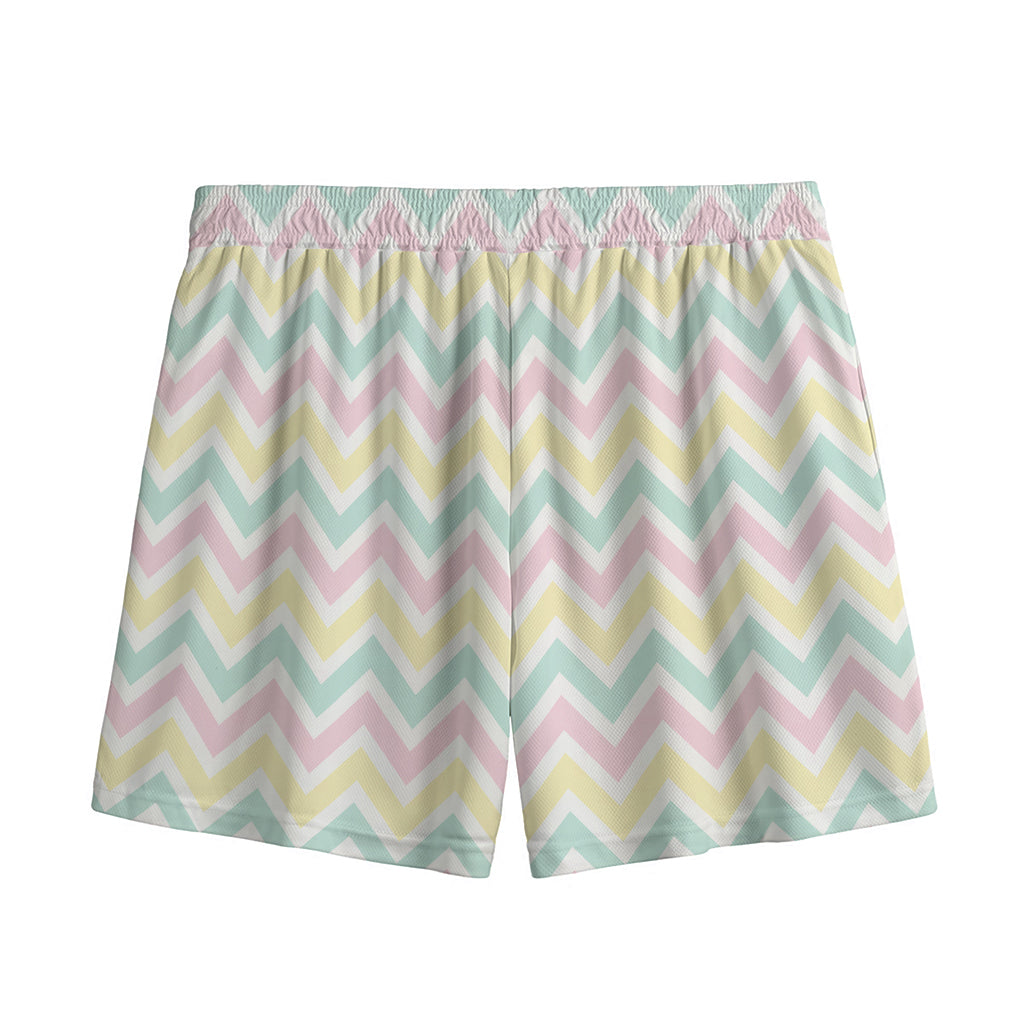Pastel Chevron Pattern Print Mesh Shorts