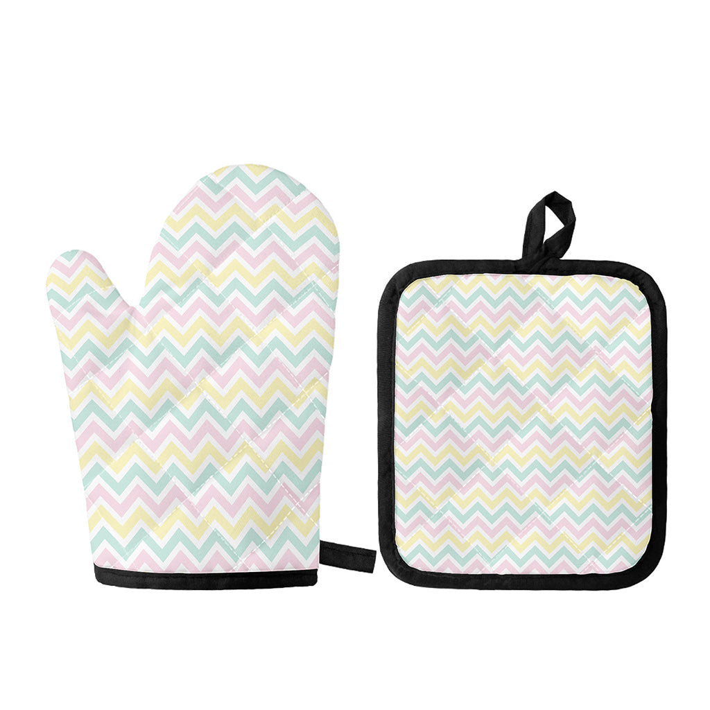 Pastel Chevron Pattern Print Oven Mitt And Pot Holder Set