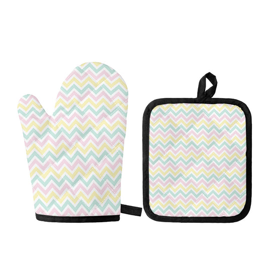 Pastel Chevron Pattern Print Oven Mitt And Pot Holder Set