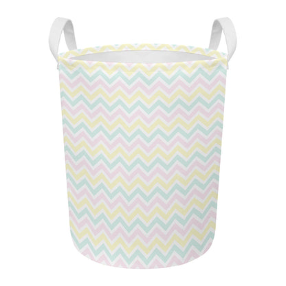 Pastel Chevron Pattern Print Round Laundry Basket