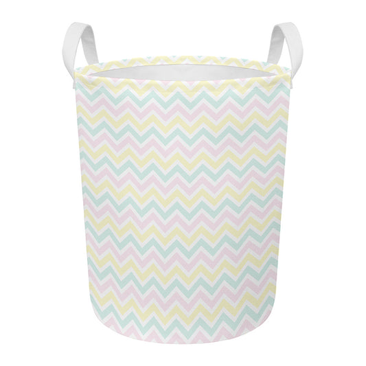 Pastel Chevron Pattern Print Round Laundry Basket