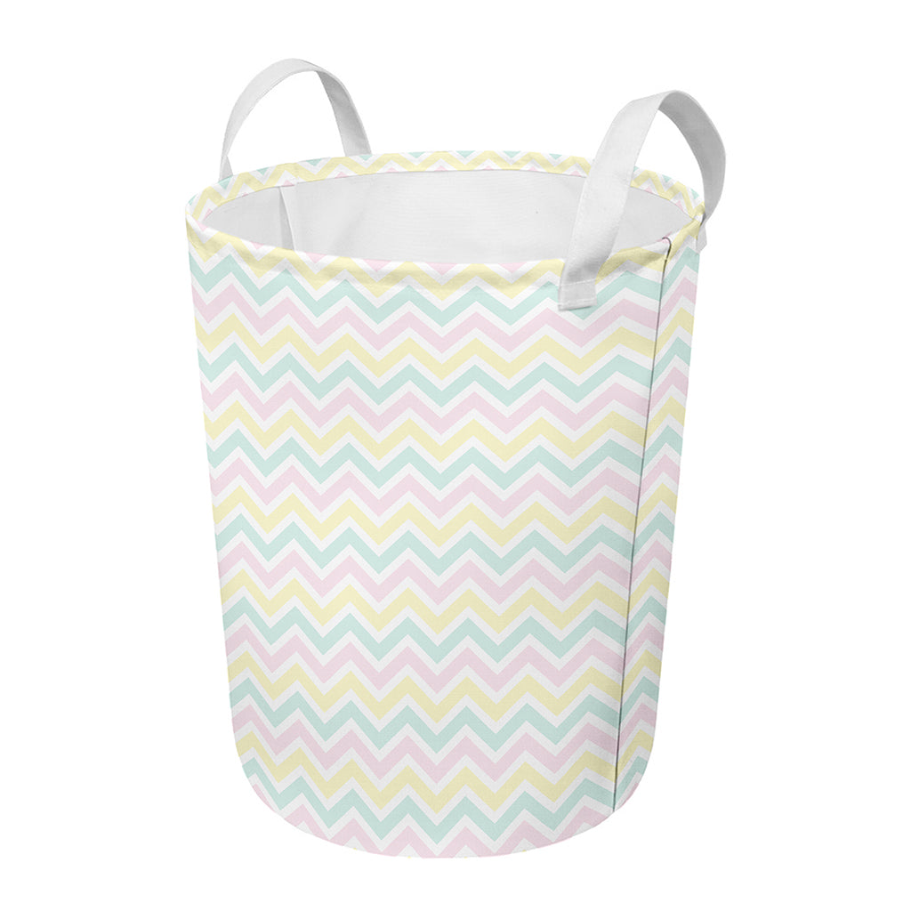 Pastel Chevron Pattern Print Round Laundry Basket
