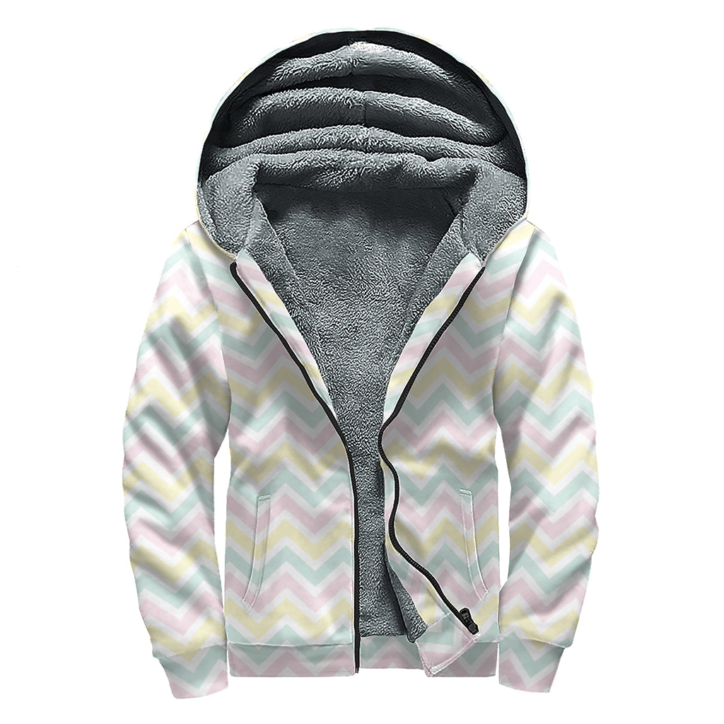 Pastel Chevron Pattern Print Sherpa Lined Zip Up Hoodie
