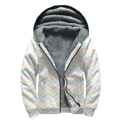 Pastel Chevron Pattern Print Sherpa Lined Zip Up Hoodie
