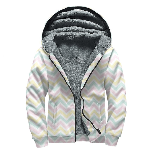 Pastel Chevron Pattern Print Sherpa Lined Zip Up Hoodie