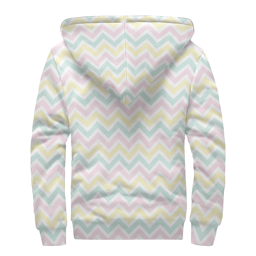 Pastel Chevron Pattern Print Sherpa Lined Zip Up Hoodie