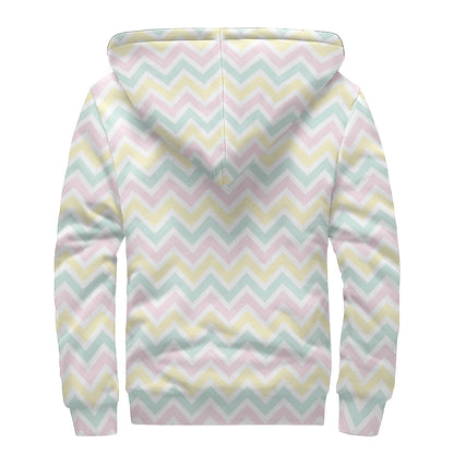 Pastel Chevron Pattern Print Sherpa Lined Zip Up Hoodie