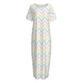 Pastel Chevron Pattern Print Short Sleeve Long Nightdress