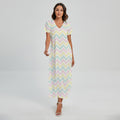 Pastel Chevron Pattern Print Short Sleeve Maxi Dress