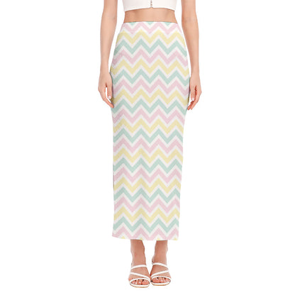 Pastel Chevron Pattern Print Side Slit Maxi Skirt