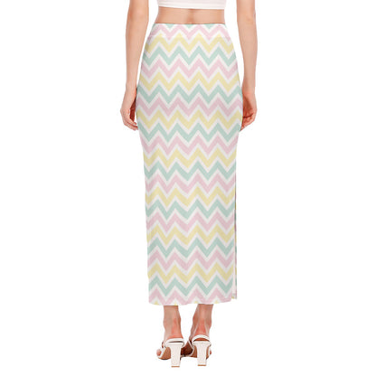 Pastel Chevron Pattern Print Side Slit Maxi Skirt