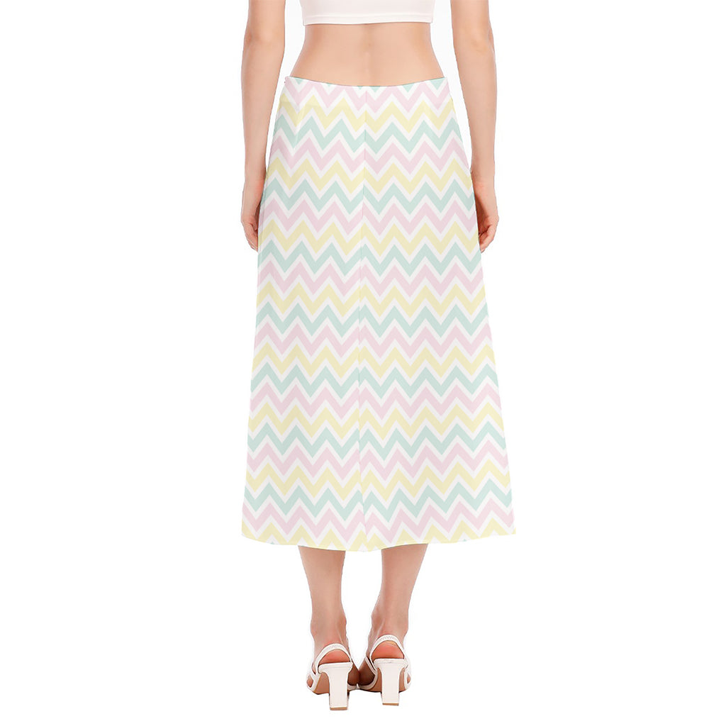 Pastel Chevron Pattern Print Side Slit Midi Skirt