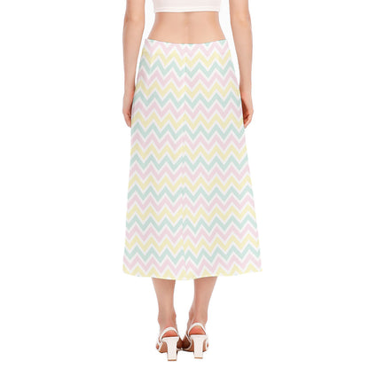 Pastel Chevron Pattern Print Side Slit Midi Skirt