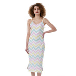 Pastel Chevron Pattern Print Slim Fit Midi Cami Dress