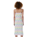 Pastel Chevron Pattern Print Slim Fit Midi Cami Dress