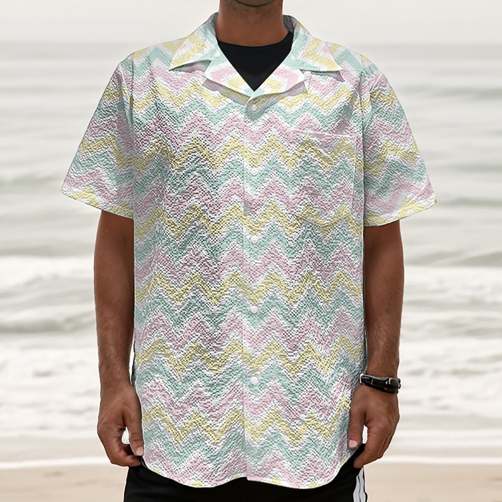 Pastel Chevron Pattern Print Textured Short Sleeve Shirt