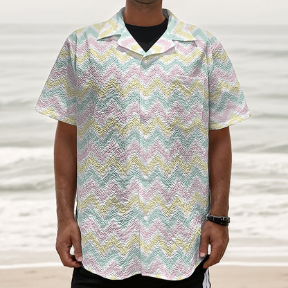 Pastel Chevron Pattern Print Textured Short Sleeve Shirt
