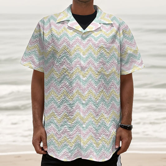 Pastel Chevron Pattern Print Textured Short Sleeve Shirt