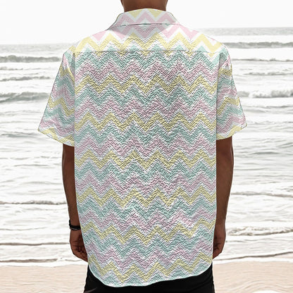 Pastel Chevron Pattern Print Textured Short Sleeve Shirt