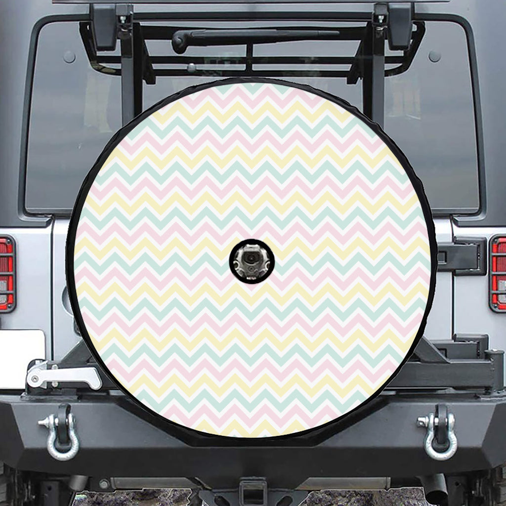 Pastel Chevron Pattern Print Tire Cover With Camera Hole
