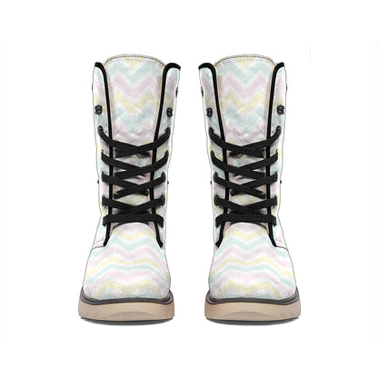 Pastel Chevron Pattern Print Winter Boots