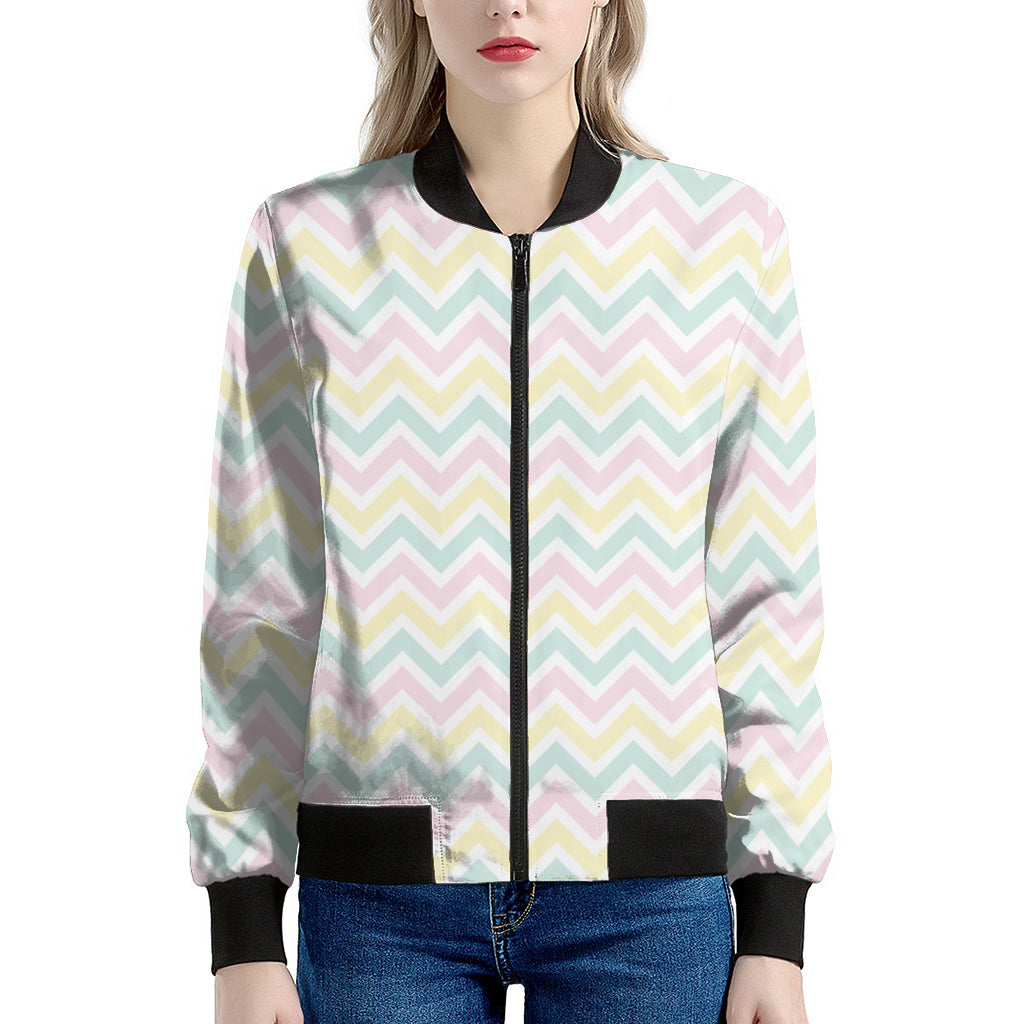 Pastel Chevron Pattern Print Women's Bomber Jacket