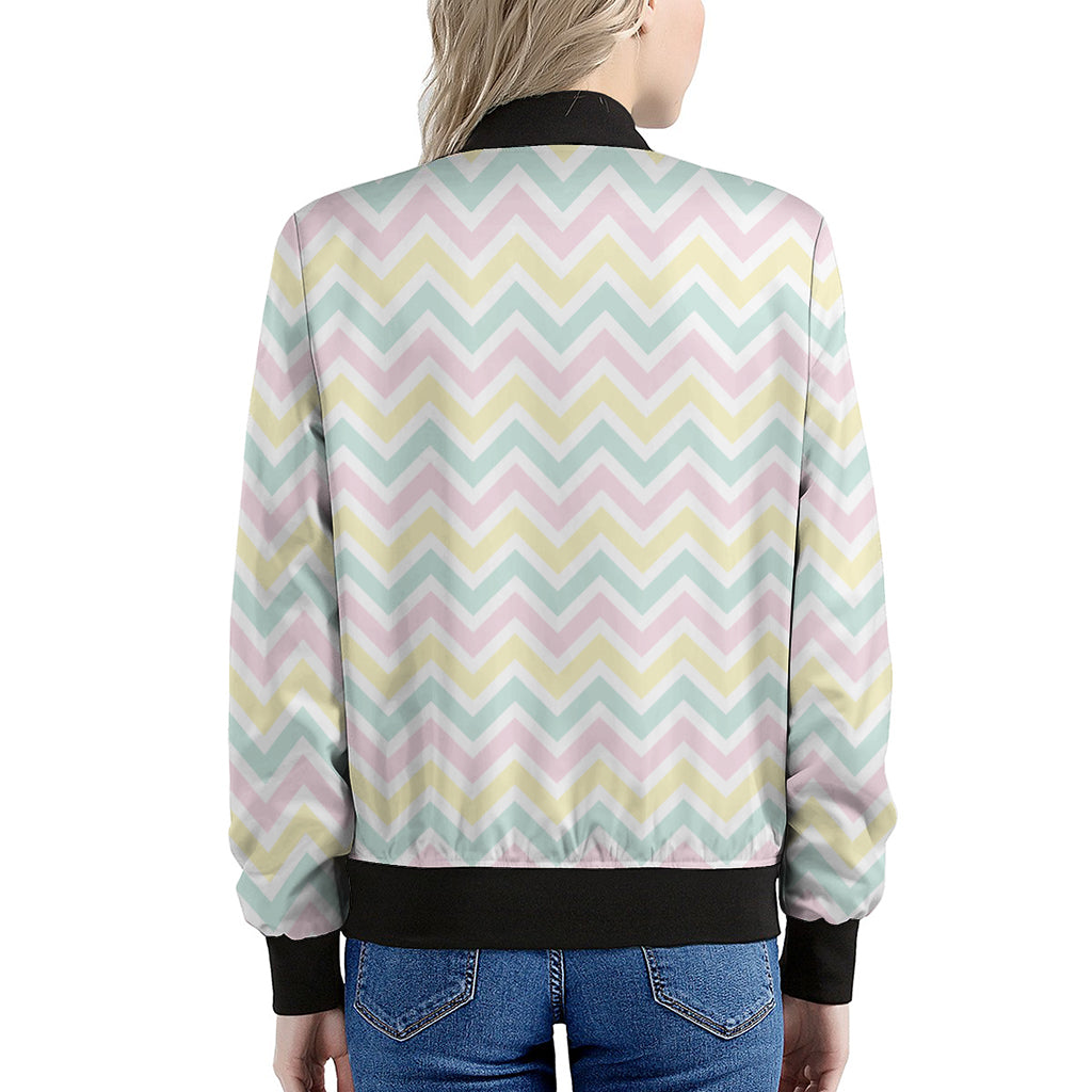 Pastel Chevron Pattern Print Women's Bomber Jacket