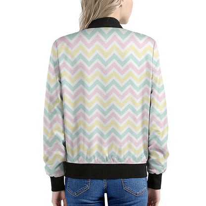 Pastel Chevron Pattern Print Women's Bomber Jacket