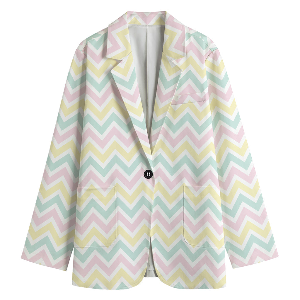 Pastel Chevron Pattern Print Women's Cotton Blazer