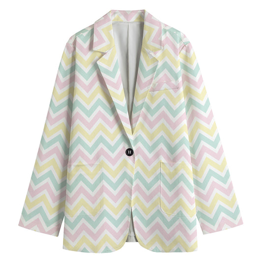 Pastel Chevron Pattern Print Women's Cotton Blazer