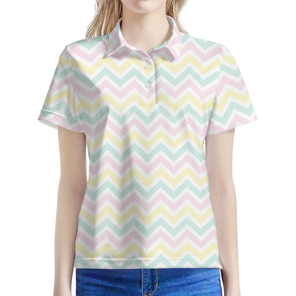 Pastel Chevron Pattern Print Women's Polo Shirt