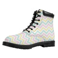 Pastel Chevron Pattern Print Padded Collar Lace Up Boots