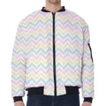 Pastel Chevron Pattern Print Zip Sleeve Bomber Jacket