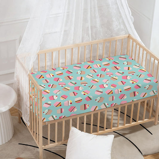 Pastel Cupcake Pattern Print Baby Crib Sheet